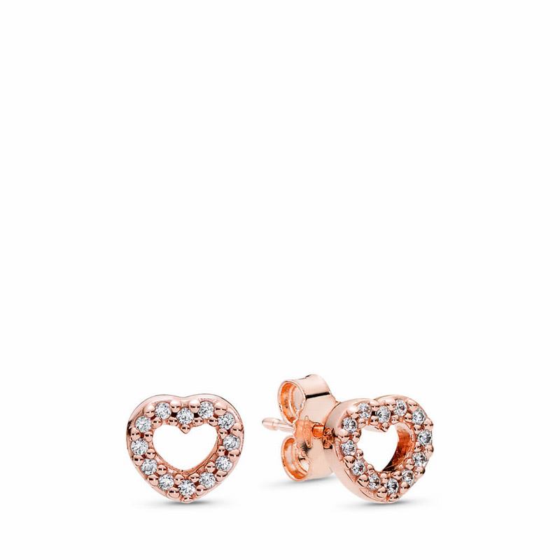 Pandora Rose™ Captured Hearts Stud Earrings - Pandora Rose/Cubic Zirconia - Canada | AY9721HP